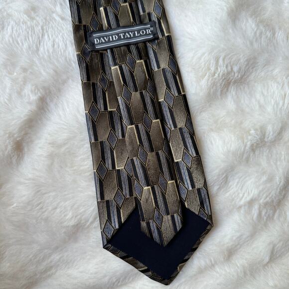 Vintage David Taylor Tie 80s 90s Mod Art Deco Brown Black Cosby Doctor Dad - Picture 3 of 6